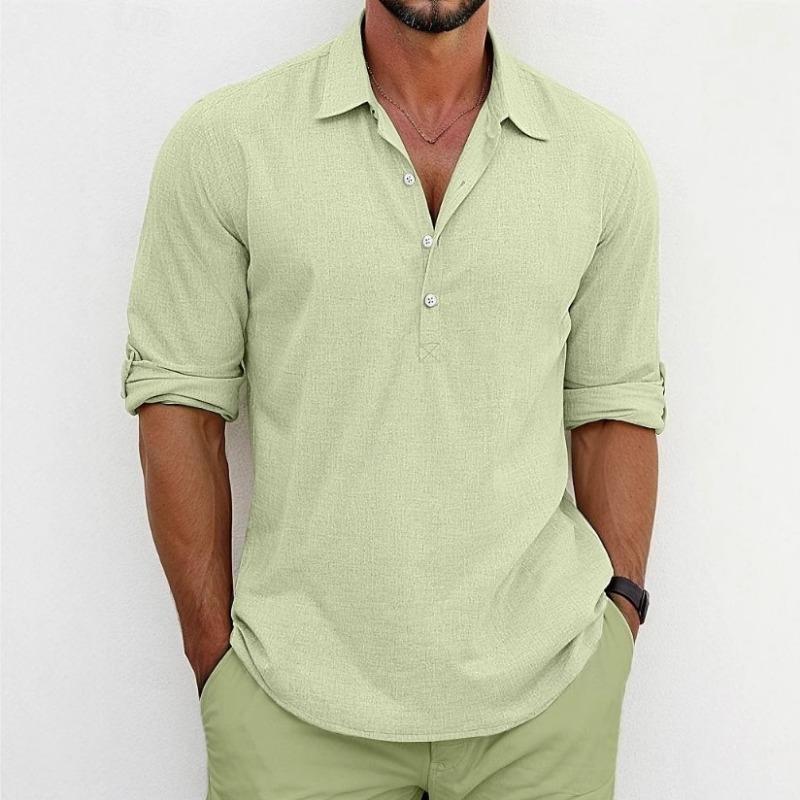 Men Long Sleeve Turn Down Collar Casual Breathable Solid Shirt