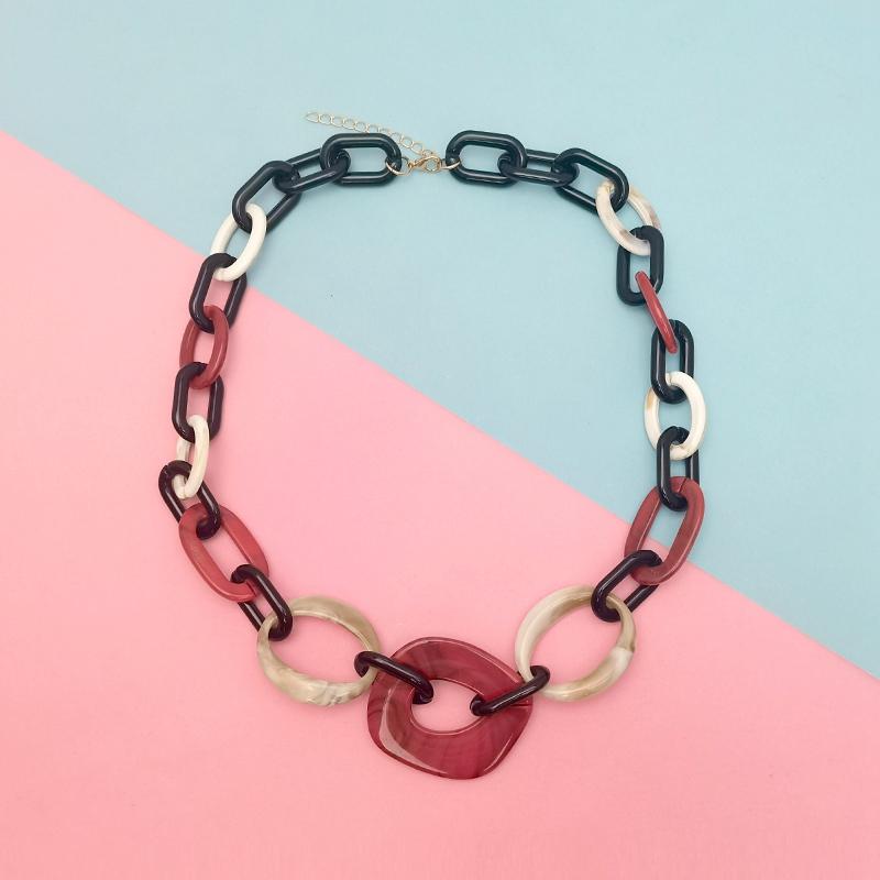 

Ожерелье ручной работы в стиле колор-блок с геометрическим узором для женщин. Уникальное эффектное украшение для повседневной носки. Акриловые ювелирные аксессуары красный
