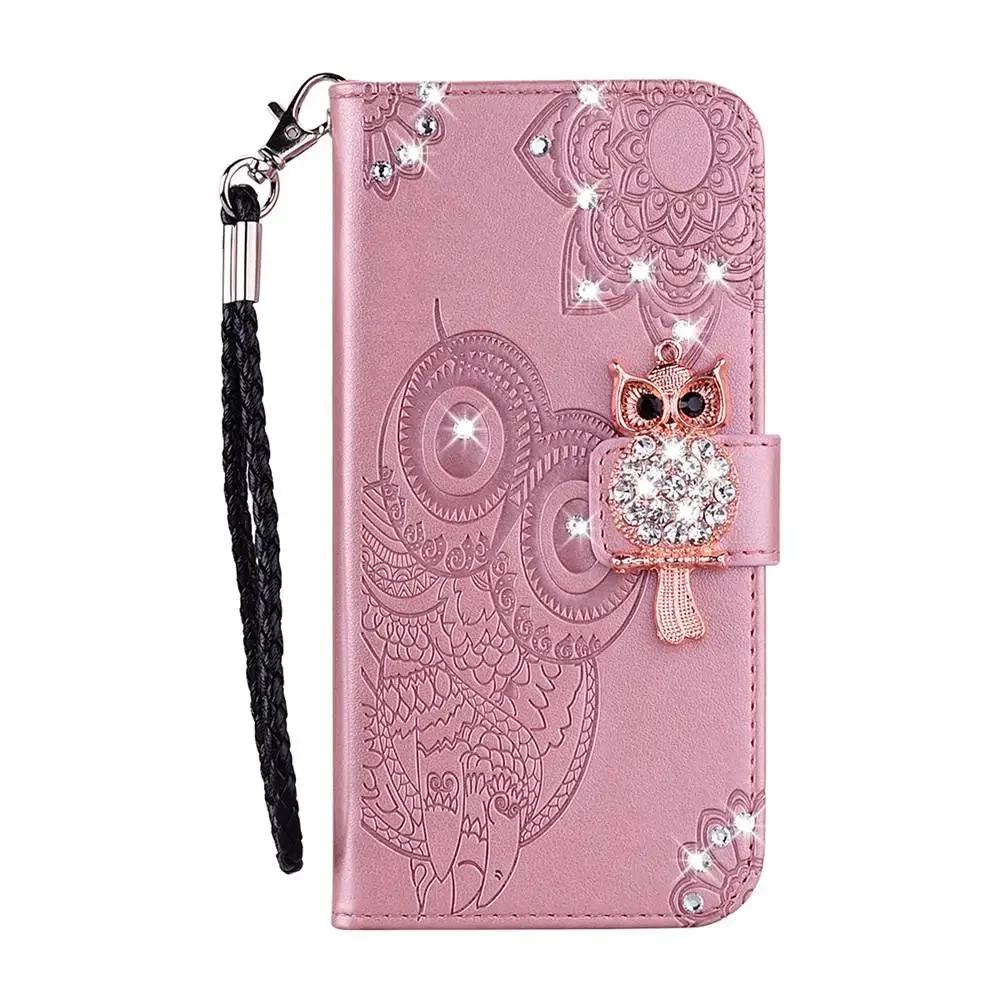Glitter Leather Wallet Case For iPhone 16 Pro Max 15 14 13 12 11 Pro 3D Owl Flip Bling Cover XS XR X SE2020 Cards Solt Book Bag