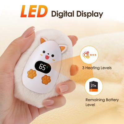Plush Hand Warmer Electric Hand Warmer Digital Display Mini Hand Warmer Heater 3 Temp Adjustable Portable Hand Heater for Winter