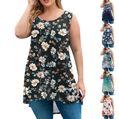 Damenmode Übergröße Rundhals Ärmellos Lässig Print Lockerer Pullover