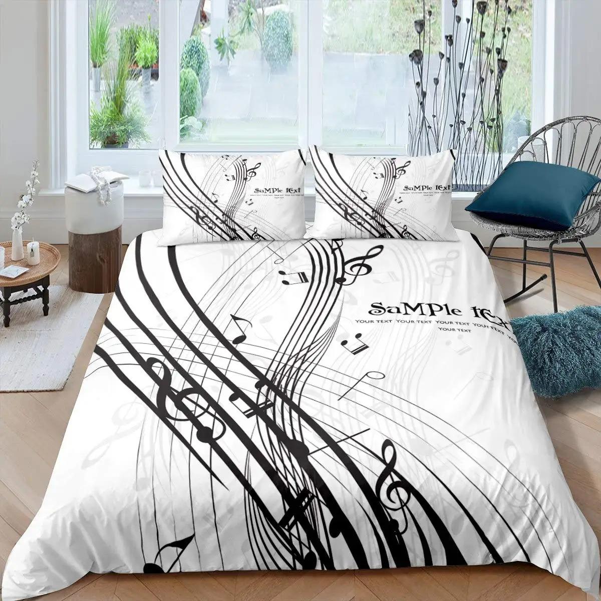 Muzieknoot Dekbedovertrek Set Queen Size Rockmuziek Thema Dekbedovertrek Jongens Meisjes Kleurrijke Koptelefoon Radio Zachte Beddengoedset AU Single 140x210cm