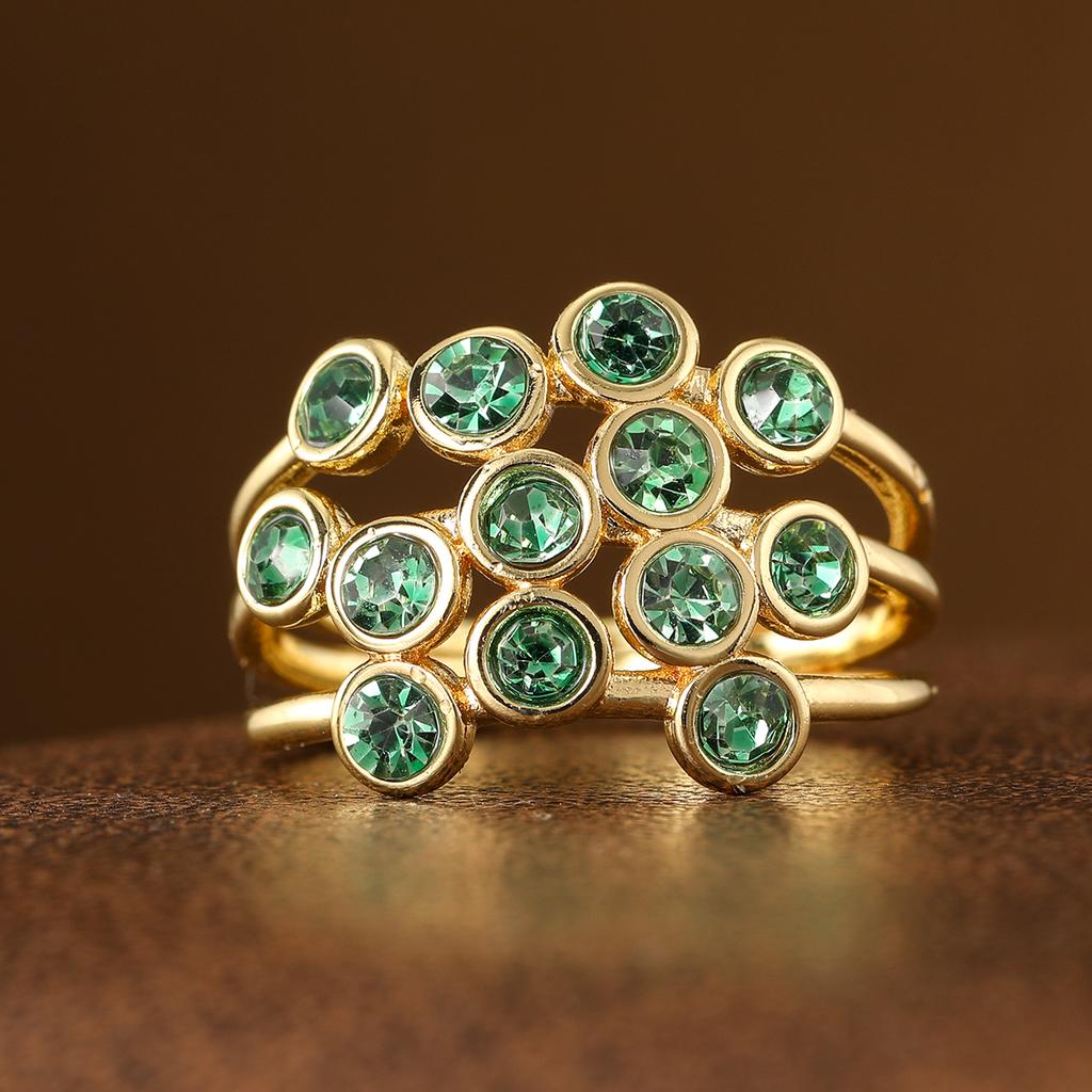 Luxury Multi-row Set Synthetic Green Gemstone Ring Copper Material Women Jewelry Ring For Banquet And Daily