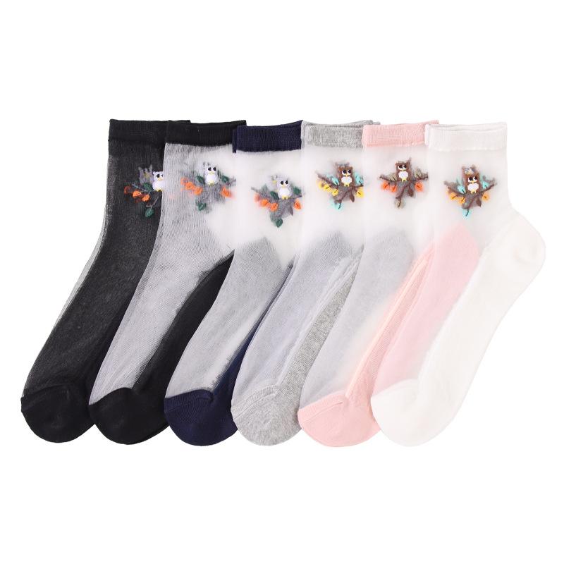 5 Pairs Jacquard Glass Stockings Transparent Socks Casual Crystal Silk Stockings for Women