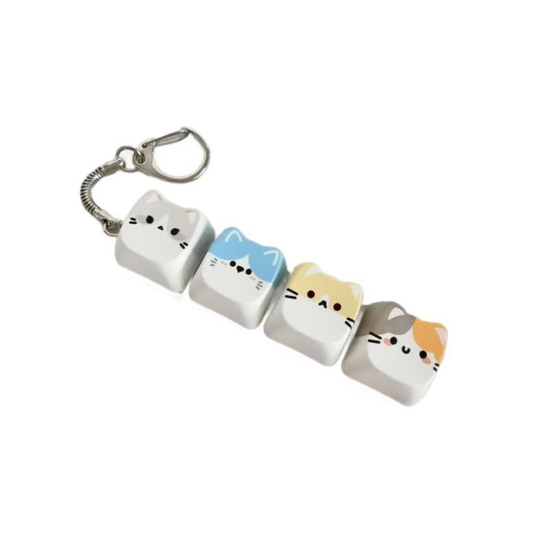 Cute Cat Mechanical Keyboard Switch Tester Kawaii Keycap Keychain Quiet Fidget Toy for Office Work Stress Relief