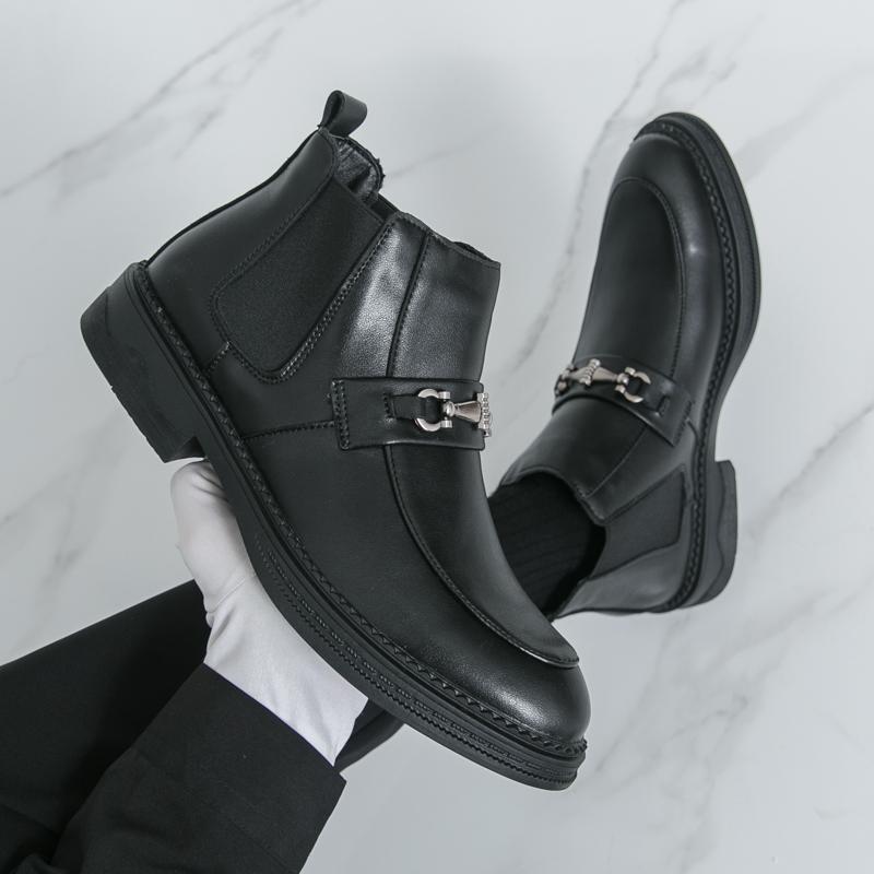 Men patent leather loafer Formal Business Ankle Boots Black Shoes High Boots Large Size