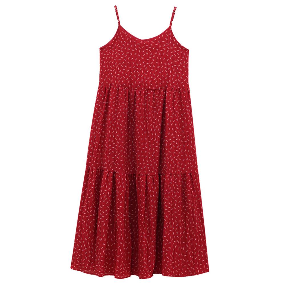 French retro suspender dress women's summer red floral gentle temperament waist medium and long seaside vacation dress