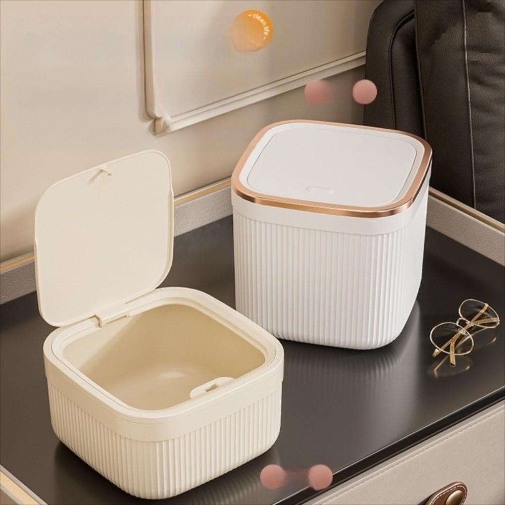 Press Type Mini Trash Can Quiet Close Desk Storage Box Durable Desktop Bin  Home