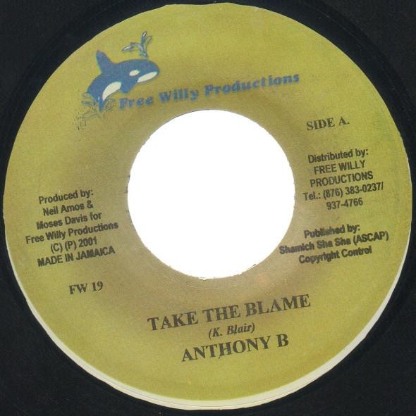 

7inch Record ANTHONY B DELLY RANKS HARRY TOD Take The Blame Favouritism FW19 Free Willy Prod 2001 Jamaica Reggae Ska Dub Used