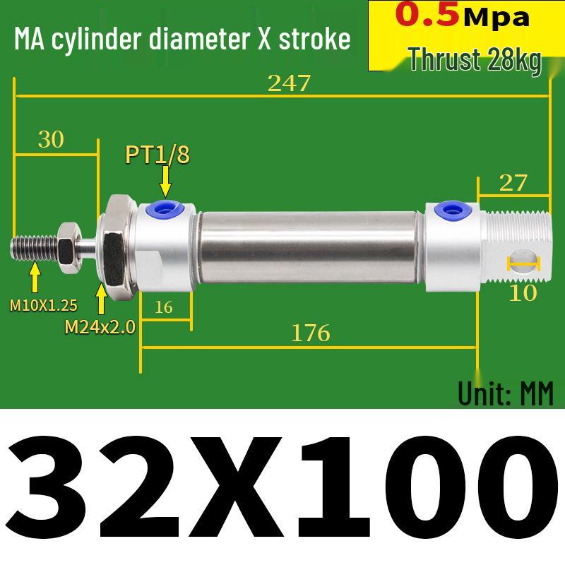 Corrosion Resistant Stainless Steel Pneumatic Cylinder 16-40mm/50-150mm