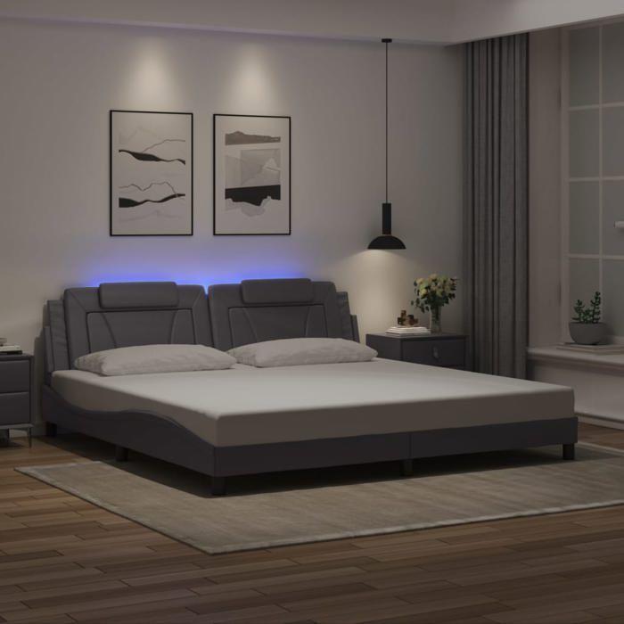 VidaXL Cadre de Lit avec Lumières LED, Lit Rembourré avec Coussin, Lit Double, Lit Adulte Chambre, Moderne, Gris 200x200 cm 3214046