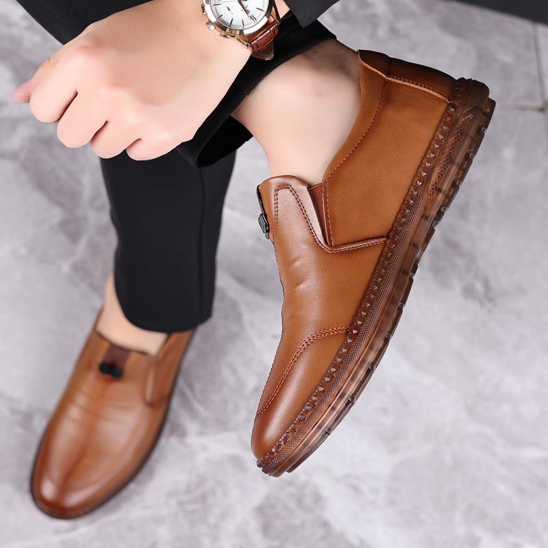 Herrenschuhe Trend Herbst neu Rindsehne weiche Sohle rutschfeste Schuhe Herren Britischer Stil vielseitig Fuß lässige Lederschuhe Herren