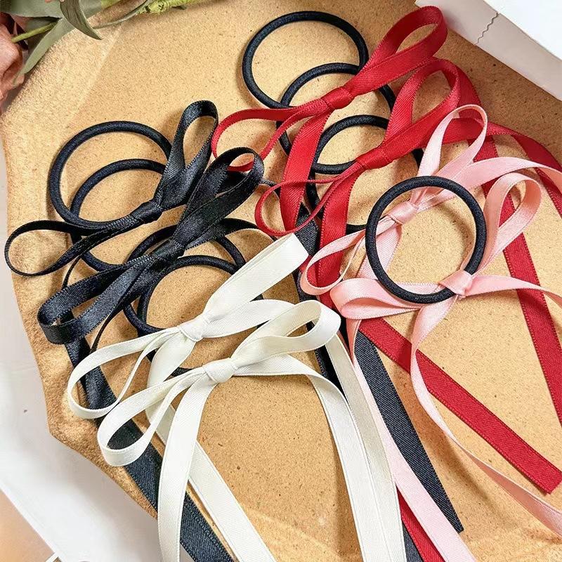 2PCS/Set Long Ribbons Small Bow Ponytail Hair Rope Ties Solid Color Hair Circle Hair Accessories