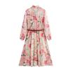 Spring 2025 Women's Floral Print Dress with Belted Tie Neckline