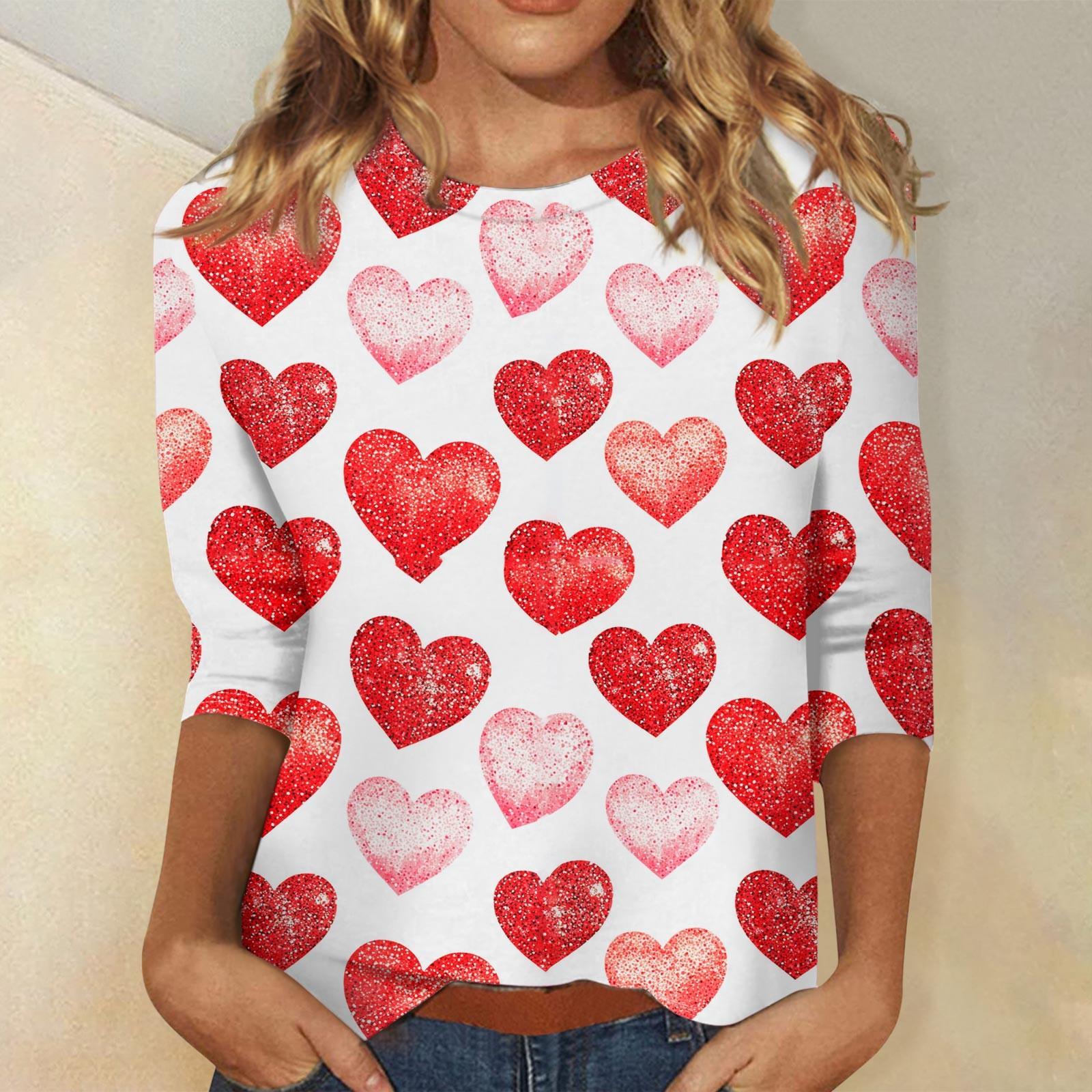 

Женские топы с рукавом три четверти, рубашка на День святого Валентина, круглая горловина, свободная повседневная рубашка XL