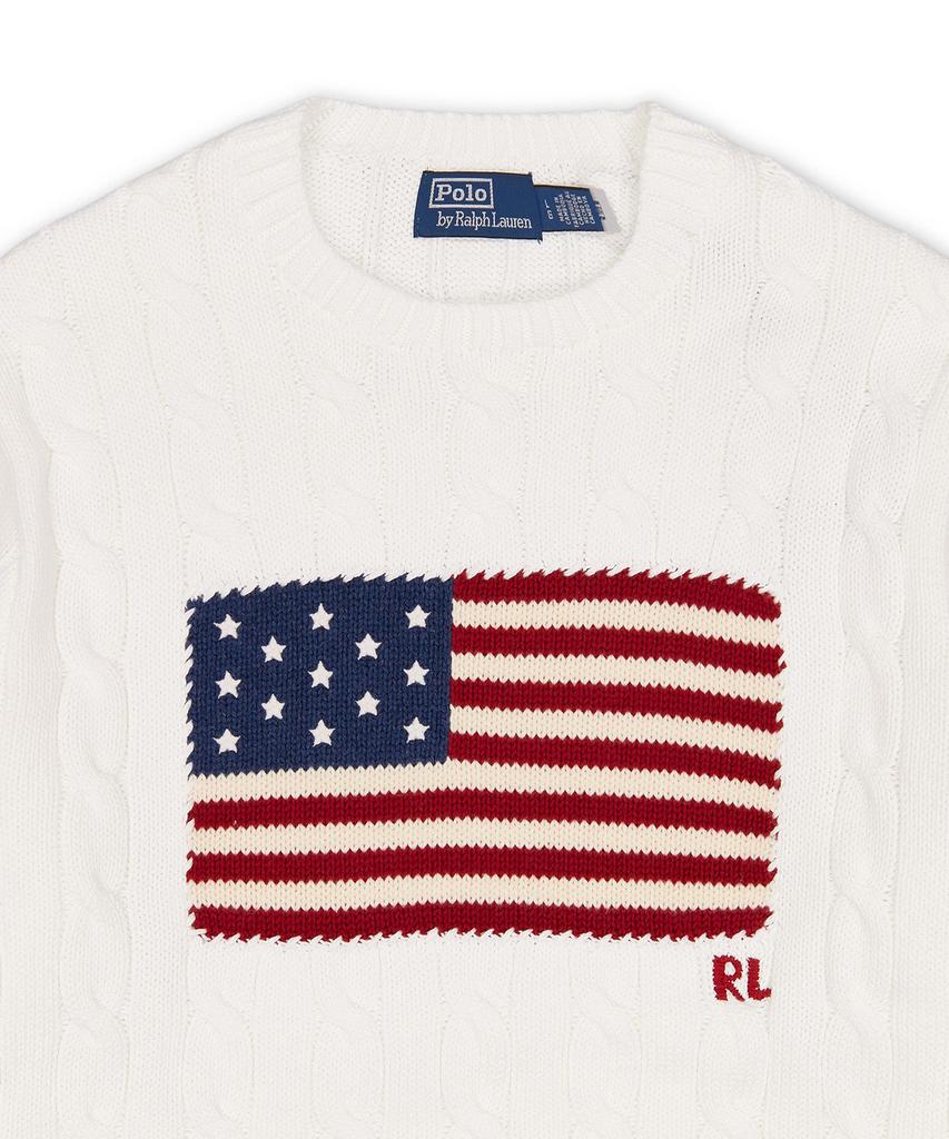 POLO RALPH LAUREN Iconic Cable Knit Flag Sweater - White