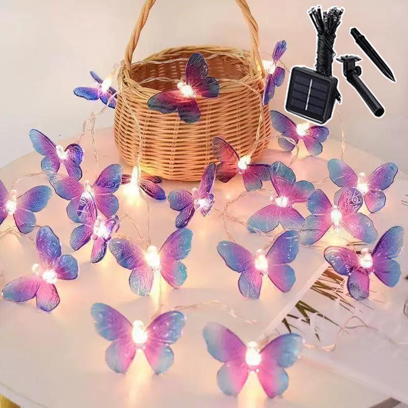 LED Solar Butterfly Fairy Lights String Outdoor Fairy Lamp Room Curtain Light for Girls Birthday Wedding Party Garden Decoration