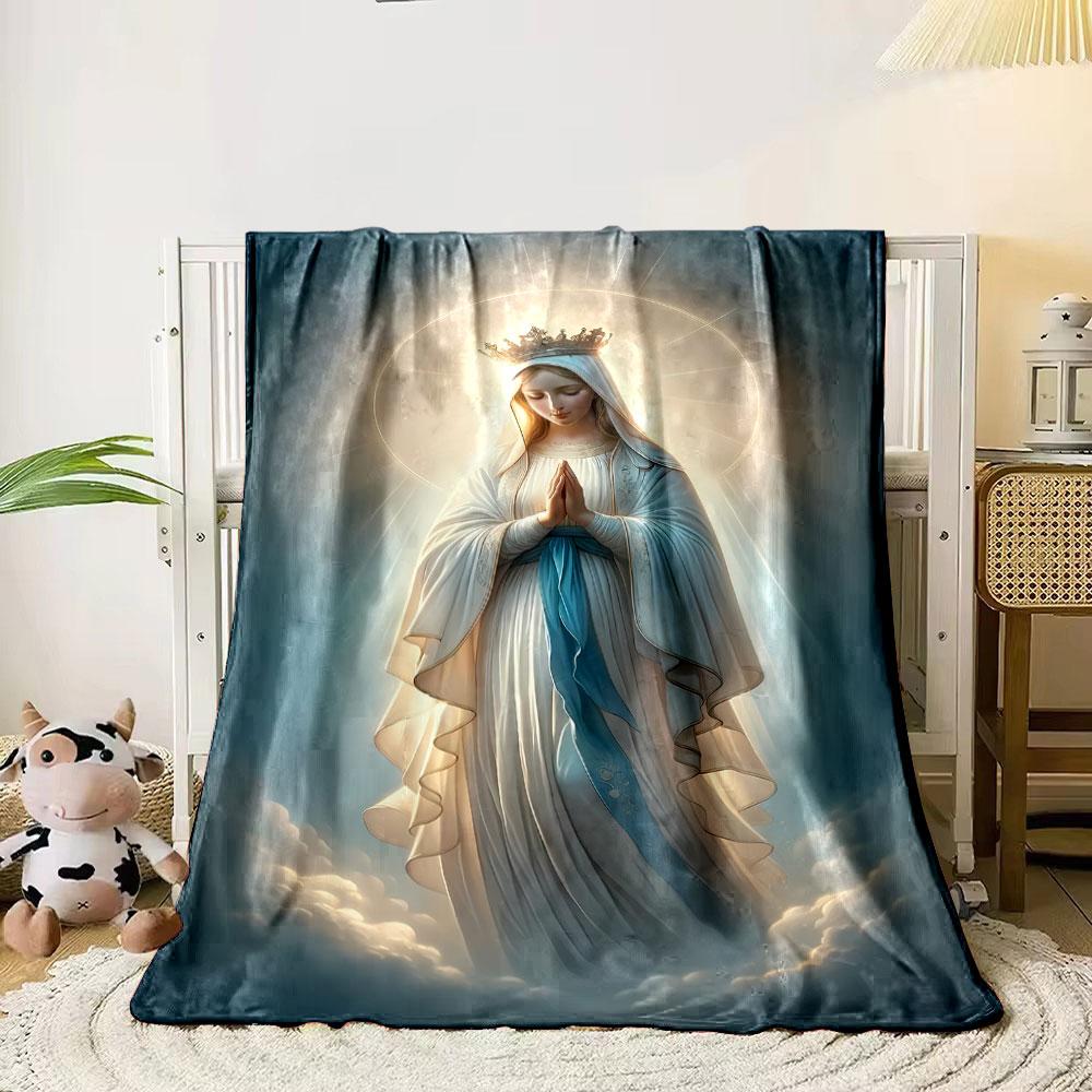 Blessed Mother Haloed Prayer Blanket Printed Blanket for Living Room Bed Couch lunch break Soft Cozy Blanket for Friend's festival Gift