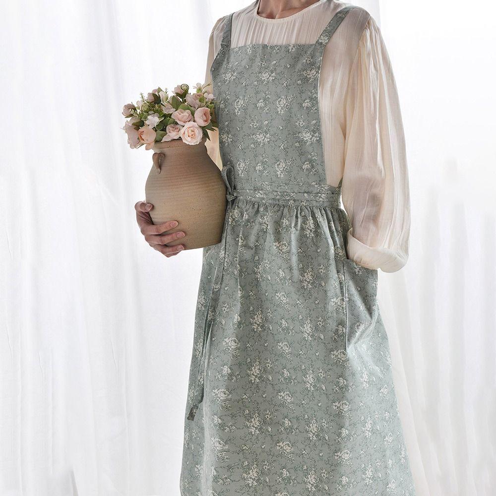 Elegant Kitchen Cooking Apron Floral Printed Cleaning Apron Fashion Household Work Apron  Kitchen