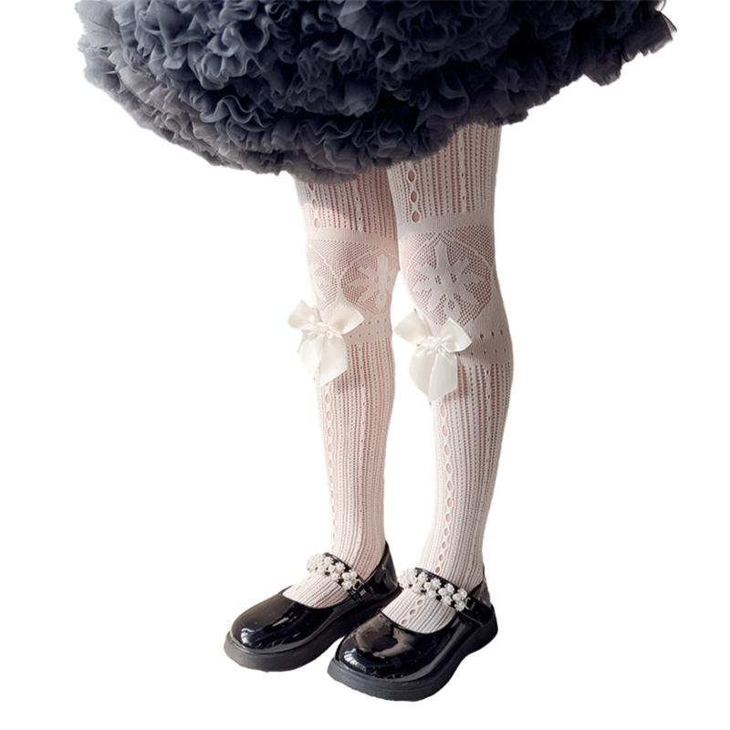 Fashion Fishnet Leggings for Girls Large Bowknot Tights Hollowout Stockings Kids Pantyhose for Summer Spring Dresses