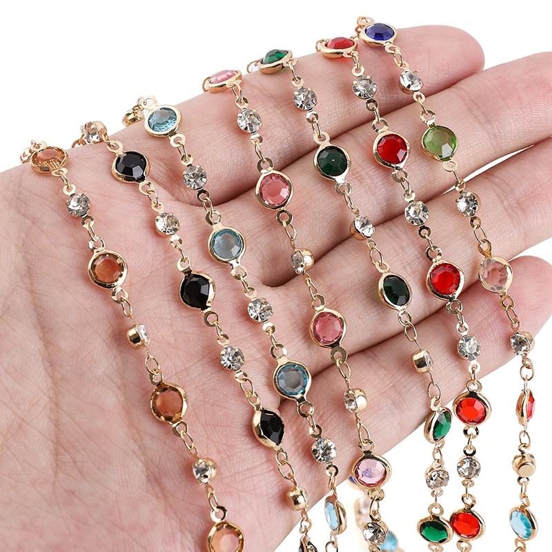 50cm/100cm Color Rhinestone Chain Color Retention Copper Chain DIY Bracelet Necklace Accessories