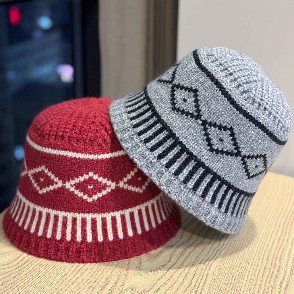 Autumn and Winter Rhombus Pattern Woolen Hat for Female Couple Casual Versatile Warm Ear Protection Cold Hat Knitted Hat