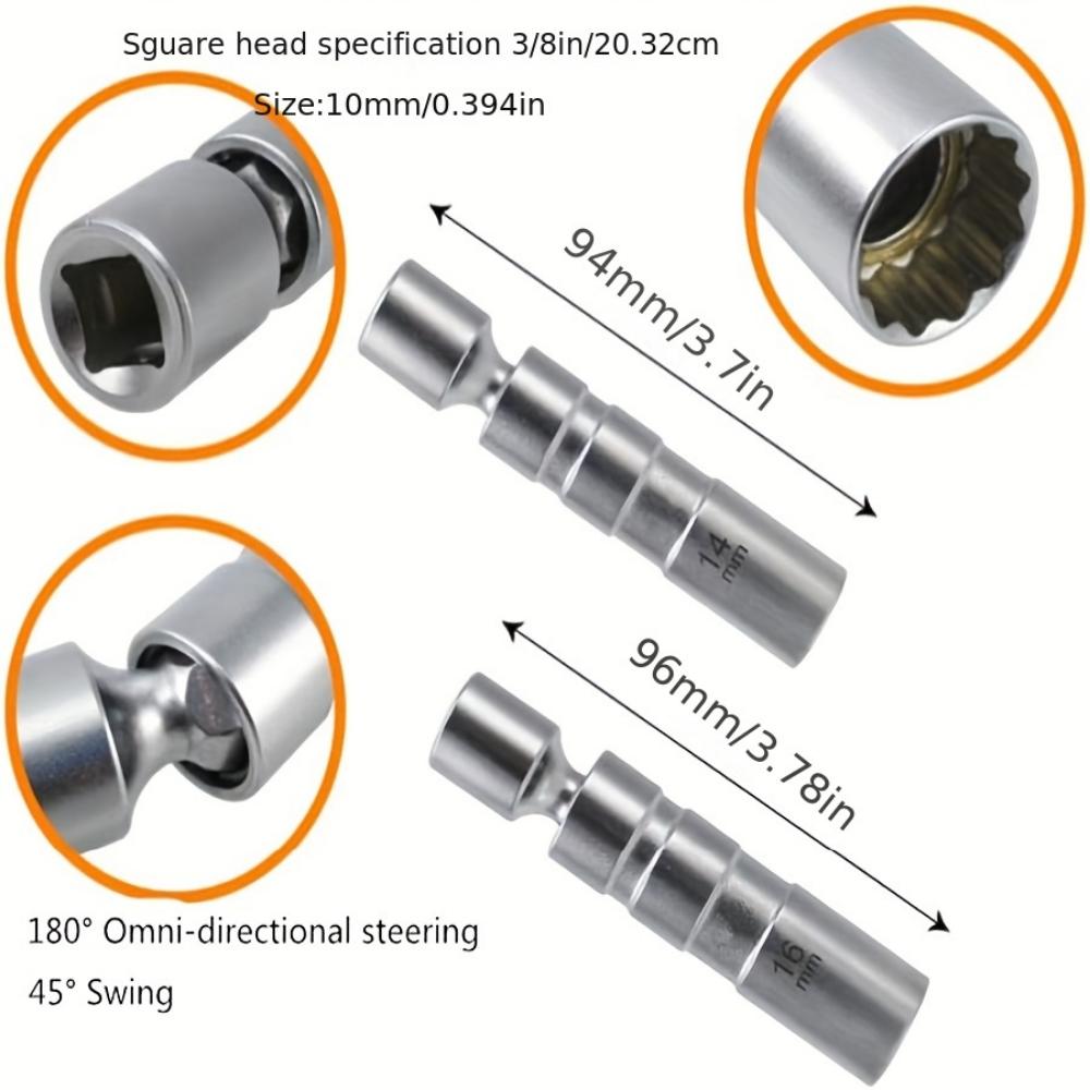 14 mm a 16 mm tenkostenné magnetické račňové objímky - Vhodné pre 3/8" pohon, 12-dielna súprava nástrojov na odstraňovanie zapaľovacích sviečok
