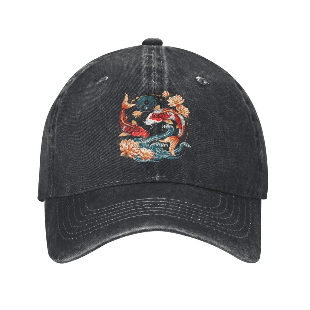 Japanese Koi Fish Lotus Flowers Baseball Caps Vintage Distressed Cotton Sun Cap Unisex Outdoor Workouts Adjustable Fit Hats Cap