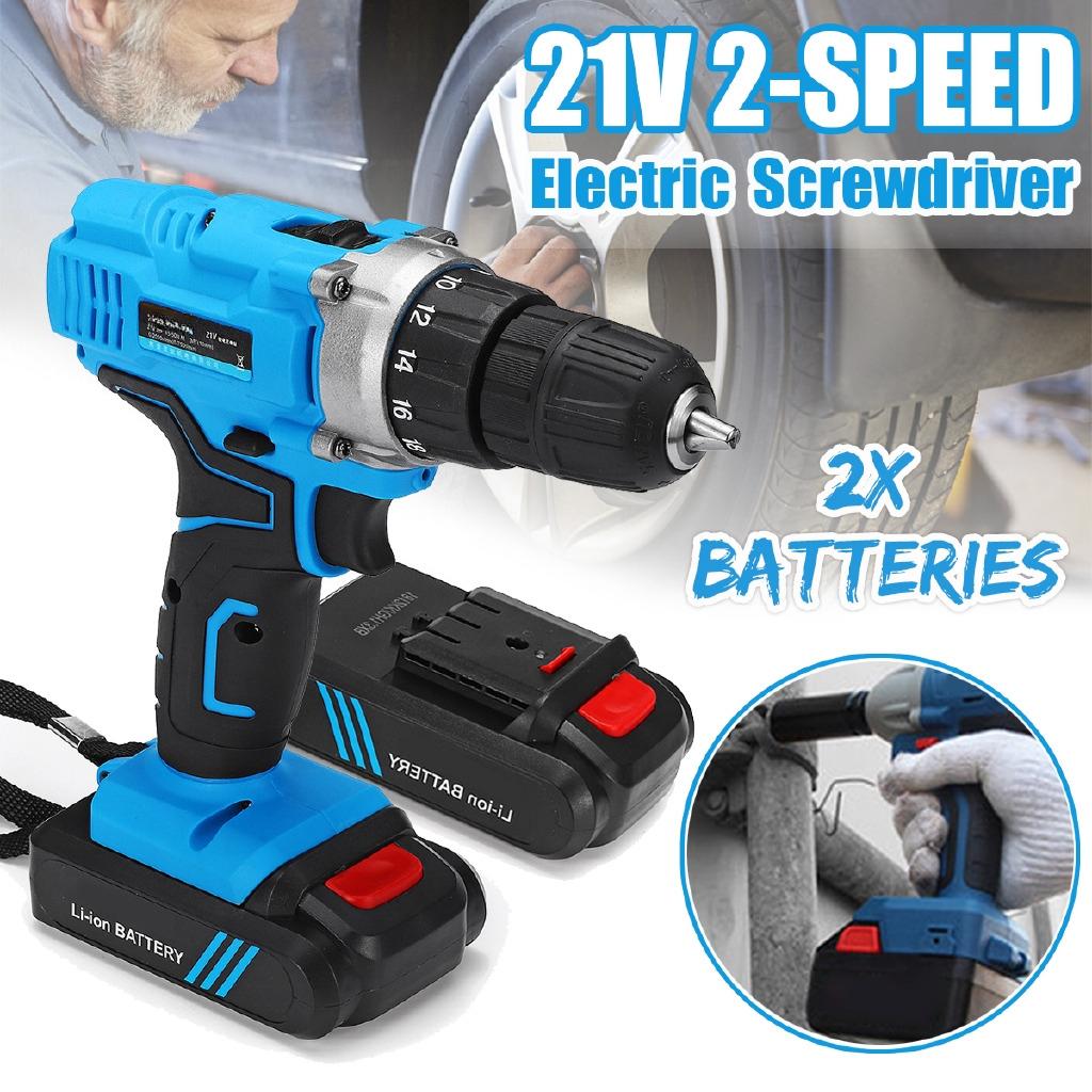 2200RPM Rechargable Double Speed Electric Screwdriver Kit 6500mAh Li-Ion 2Battery Electric Cordless Drill Power Tool 21V