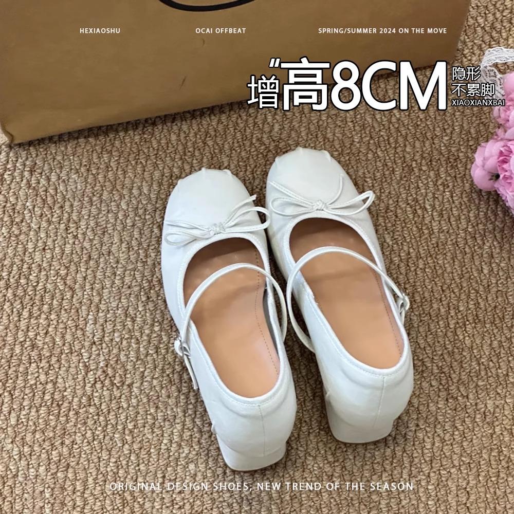 Inner height increase shallow mouth French single shoes women's spring and autumn 2025 new one-word buckle bow thick heel high heel Mary Jane shoes