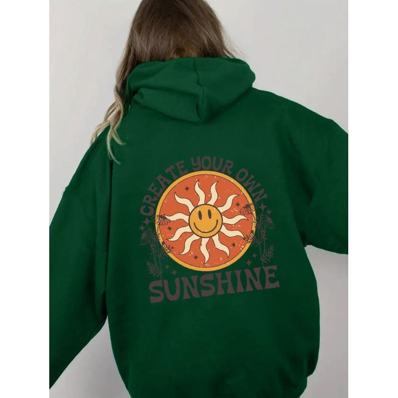 European size shoulder sleeves S---5XL women's fleece sweater plain letter print kangaroo pocket