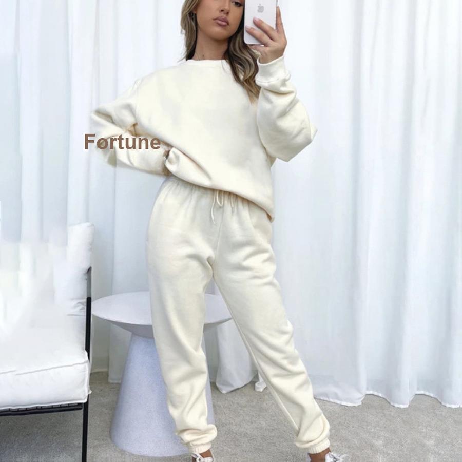 Spring/Autumn Solid Color Crew Neck Pullover Long Pants Women's Fashion Casual Long Sleeve Hoodie Set