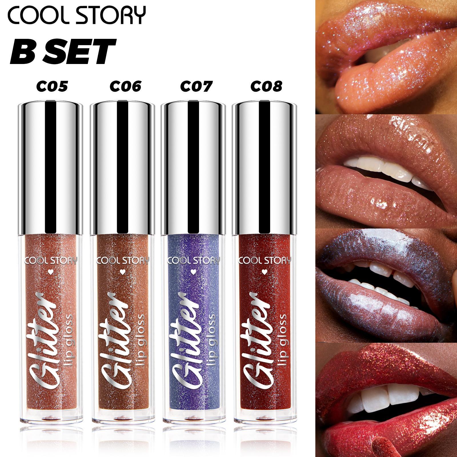 

Набор из 4 перламутровых сверкающих блесков для губ, 3D ослепительная поляризованная жидкая косметика для губ с мелким шиммером, стойкий, не оставляющий следов на чашке набор блесков для губ B