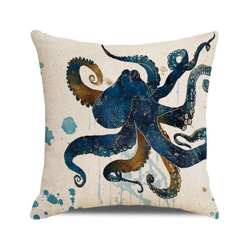 Watercolor Illustration of Octopus Squid Digital Printing Short Plush Pillow Covers for Car Sofa Office Cushion Cover Home Goods