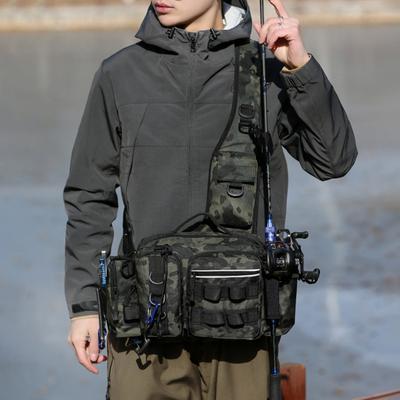 Fishing Tackle Waist Bag Large Capacity Fishing Fanny Pack with Rod Gear Holder Outdoor Camping Hiking Storage Bag Organizer Pouch