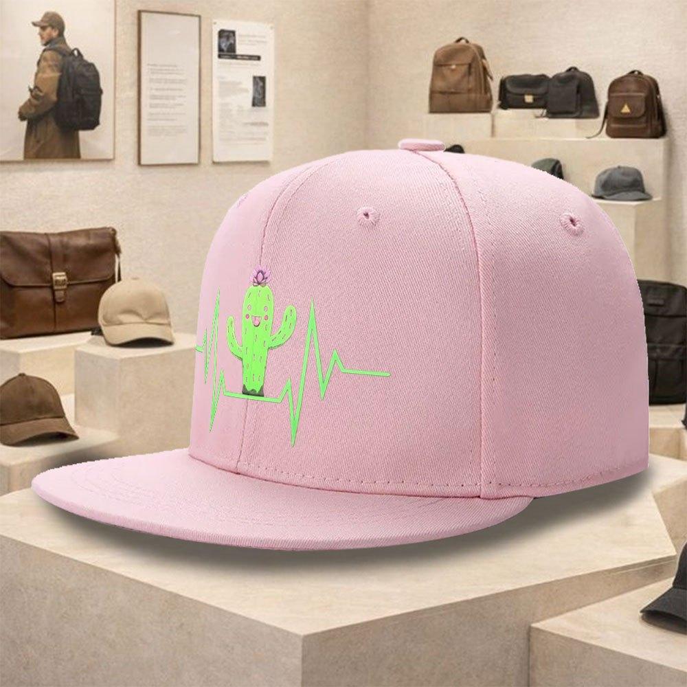 

Cactus Heartbeat Cute Cartoon Flat Brim Baseball Cap Casual Unisex Polyester Snapback Sun Visor Hat One Size