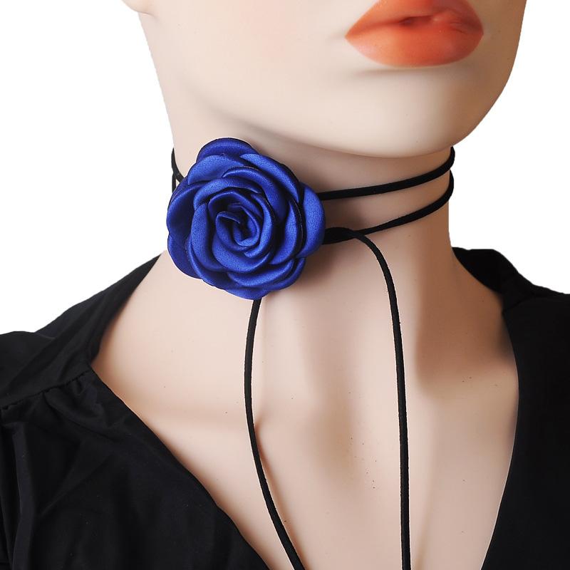 Dame Camellia Flower Velvet Krage Rose Flower Choker Halskjede Justerbar Lang Bohemian Vintage