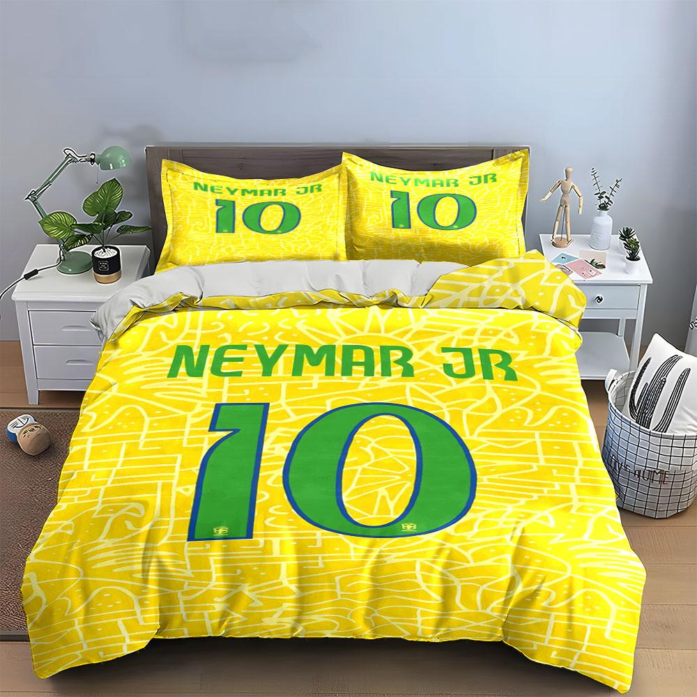 Sfondo giallo, testo Neymar Jr Set biancheria da letto Set copripiumini Copripiumini Federe(1 * Copripiumino 2 * Federe senza imbottitura per piumino)
