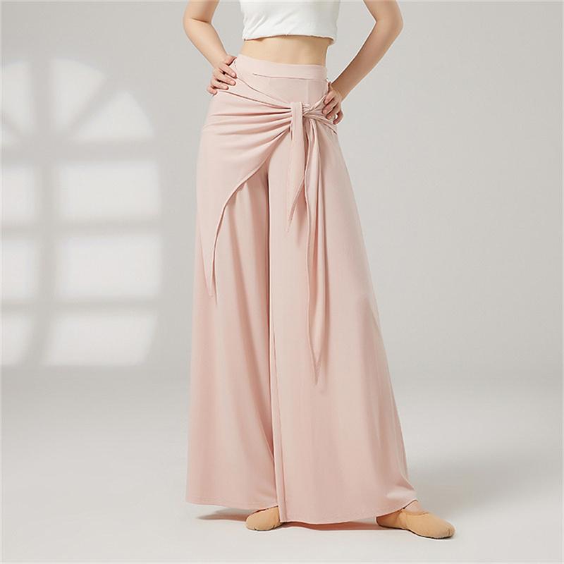 Women Wide Leg Loose Dance Pants Breathable Drapey Folk Dance Classical Training Costumes High Waist Long Trousers