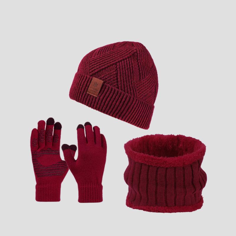 High Stretch Wool Hat Warm Kit Men's Winter Outdoor Warm Knitted Hat Scarf Gloves Three-Piece Set