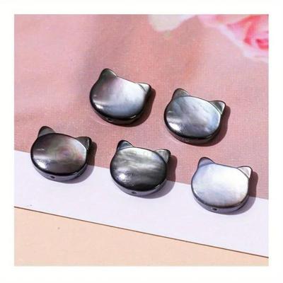 5PCS Black and White Butterfly Shell Cat Head Cute Cat Carving Diy Accessories Earrings Studs Earrings Bracelet Necklace