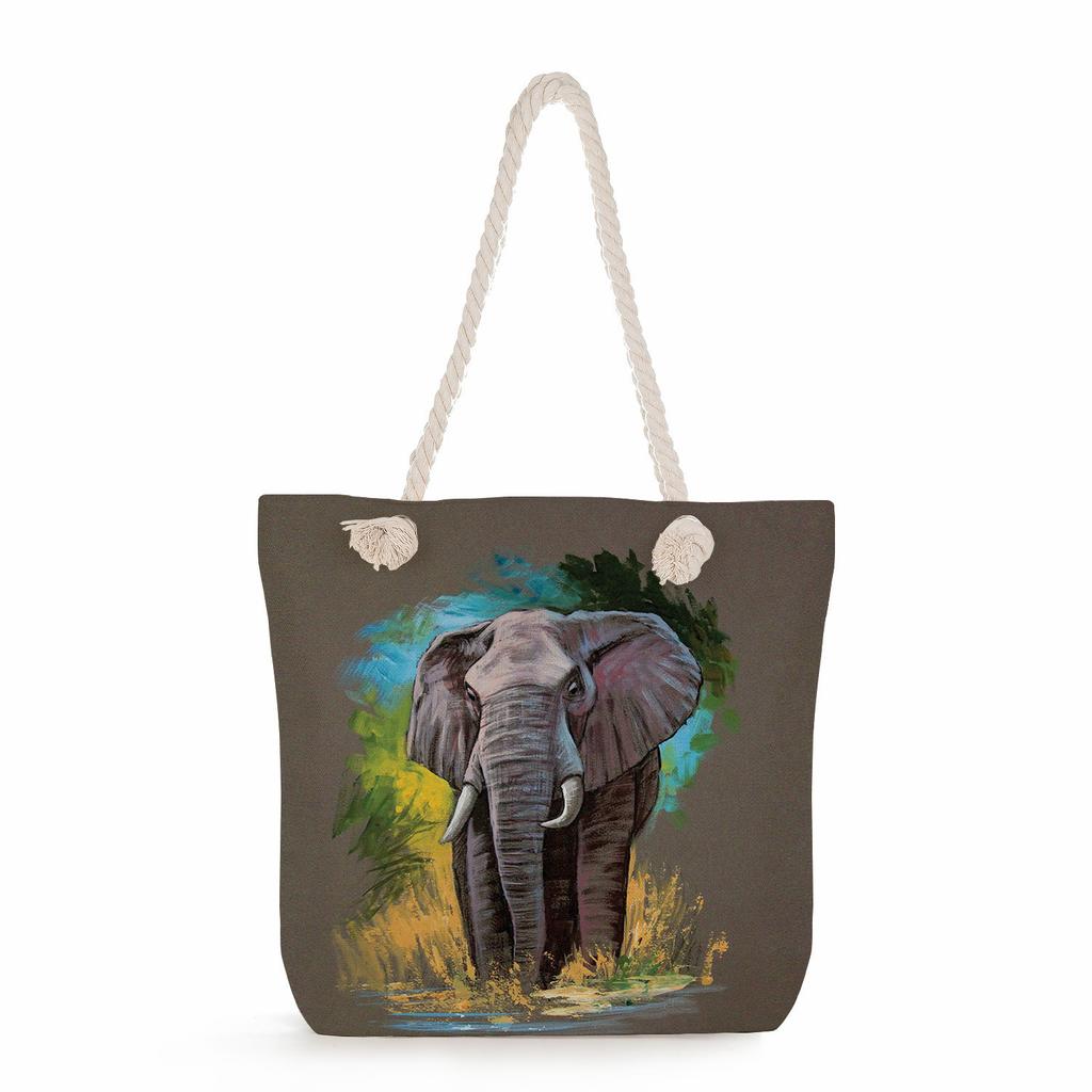 Elephant print thick rope single-shoulder beach bag 7287 CLE