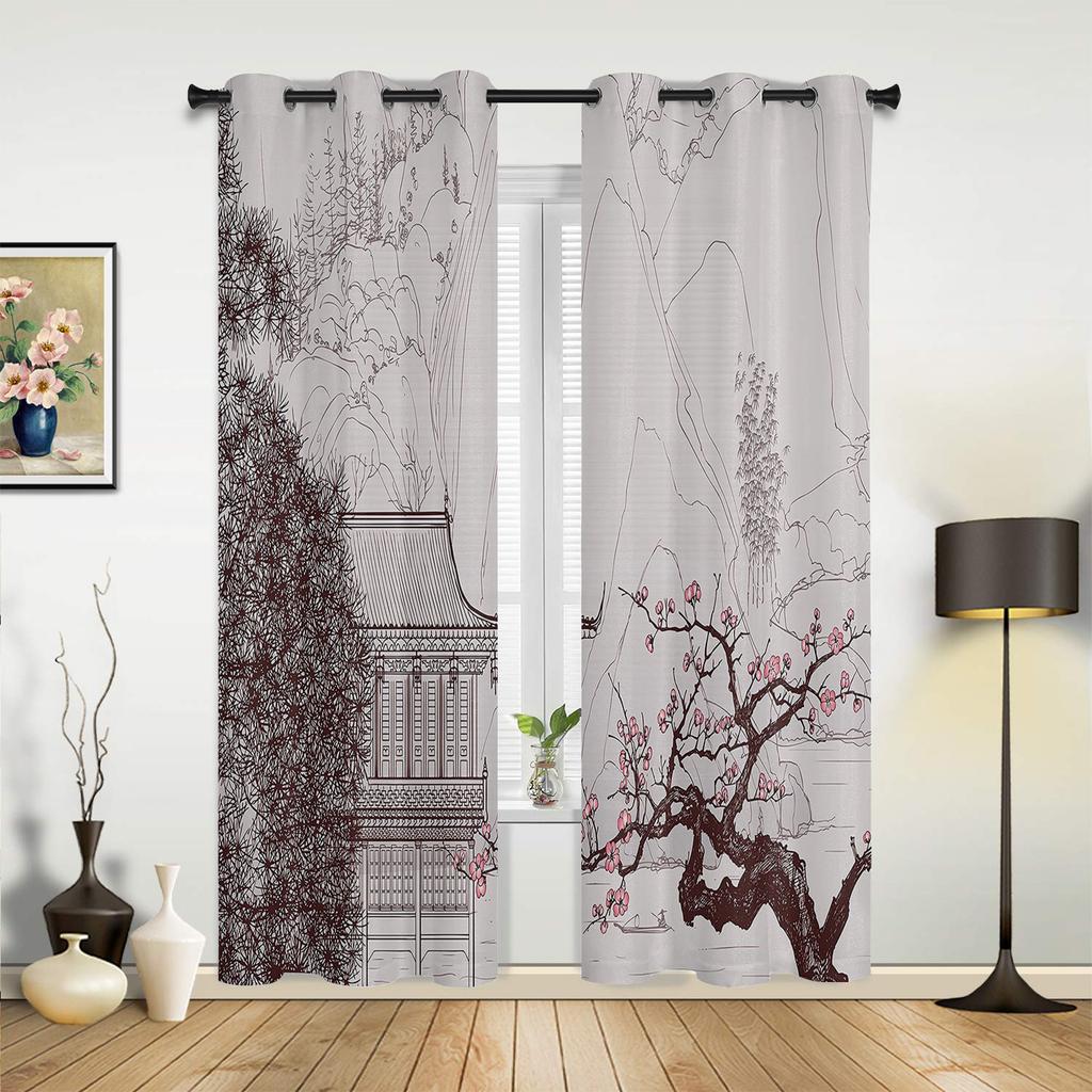 Red Oriental Ethnic Flowers Retro Curtains Bedroom Living Room Drapes Kitchen Children Window Curtain Home Decor Made Of Polyester Sitting Treatment