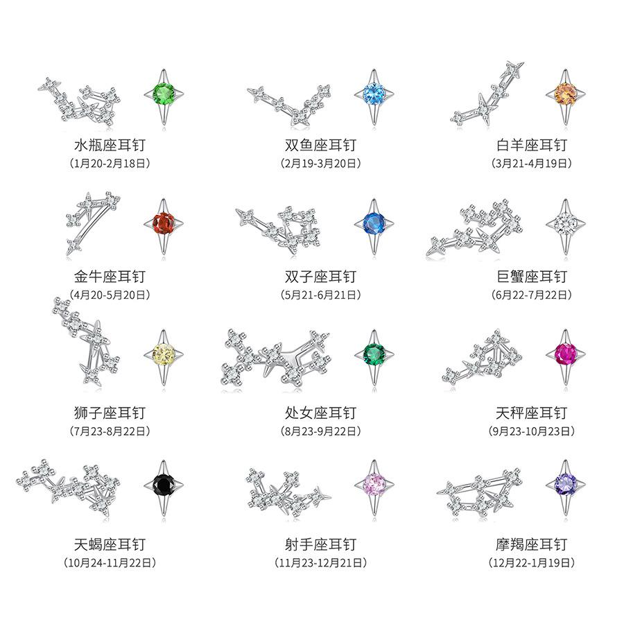 S925 Silver-Plated Platinum Twelve Constellation Stud Earrings Mango Star Female Niche Design Simple Earrings Stacked