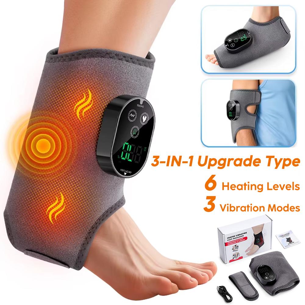 

New Electric 3-in-1 Ankle Calf Foot Vibration Massager 6 Levels Hot Compress Massage Ankle Brace Plantar Fascia Leg Muscle Relax
