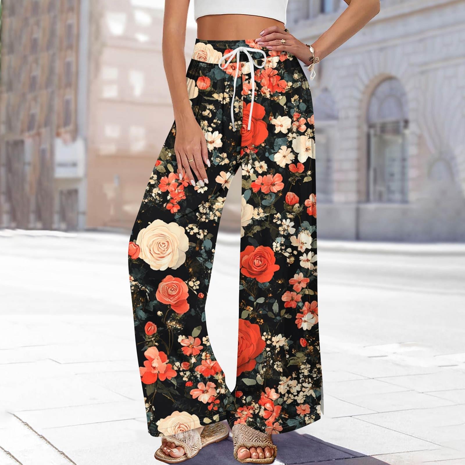 

Женские брюки с принтом и широкими штанинами, с карманами, с высокой талией, на кулиске, свободные, повседневные XL арбуз красный