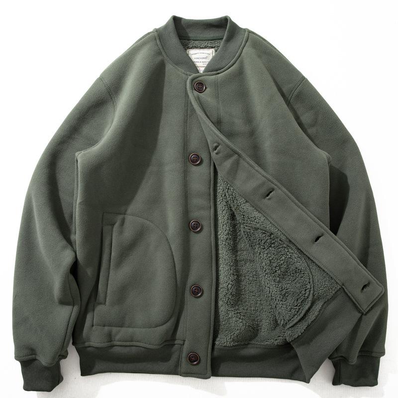 New velvet baseball jacket men's simple velvet thickened warm men's baseball collar jacket