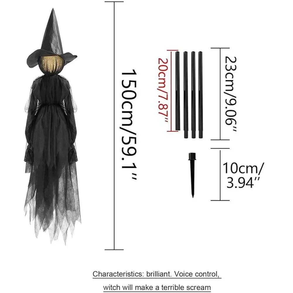 Halloween Light Up Witch Decoration Sound Activated Glowing Witch Prop for Yard Haunted House Scary Ghost Party Decor