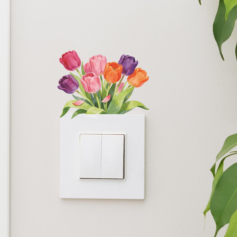 Vibrant Watercolor Tulips Switch Sticker Self-Adhesive Removable for Bedroom Living Room Hallway Home Decor Art