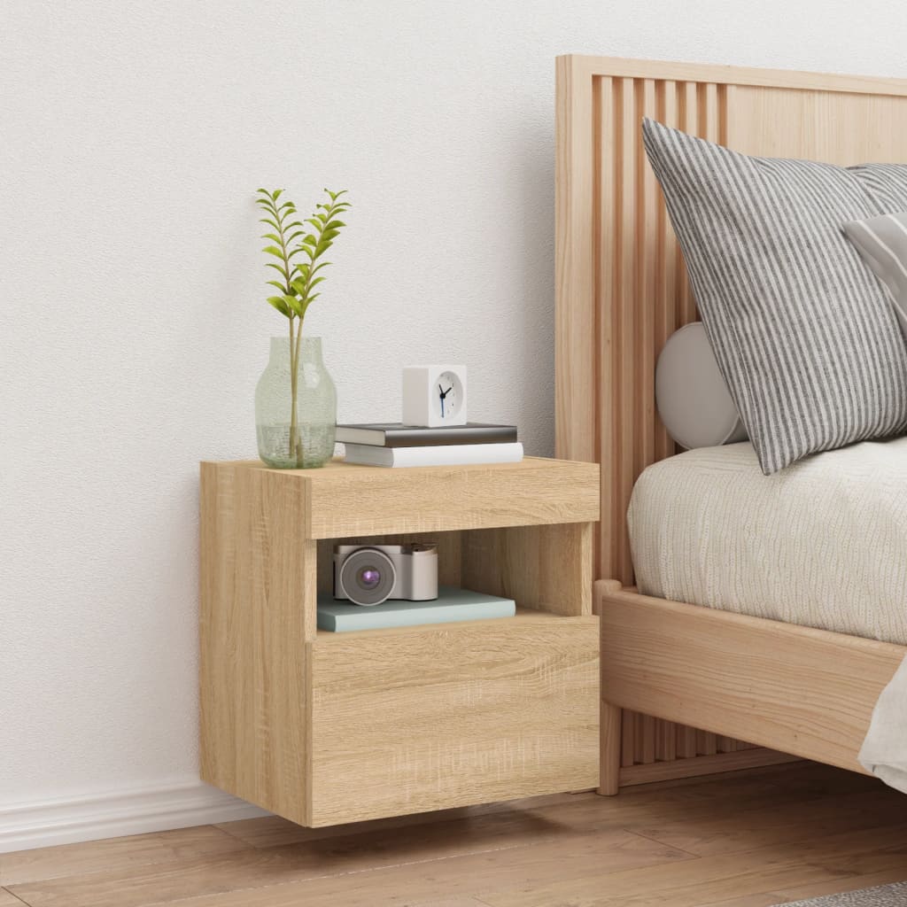 Wall Mounted TV Cabinet with LED Lights Sonoma Oak Finish 40 x 30 x 40 cm